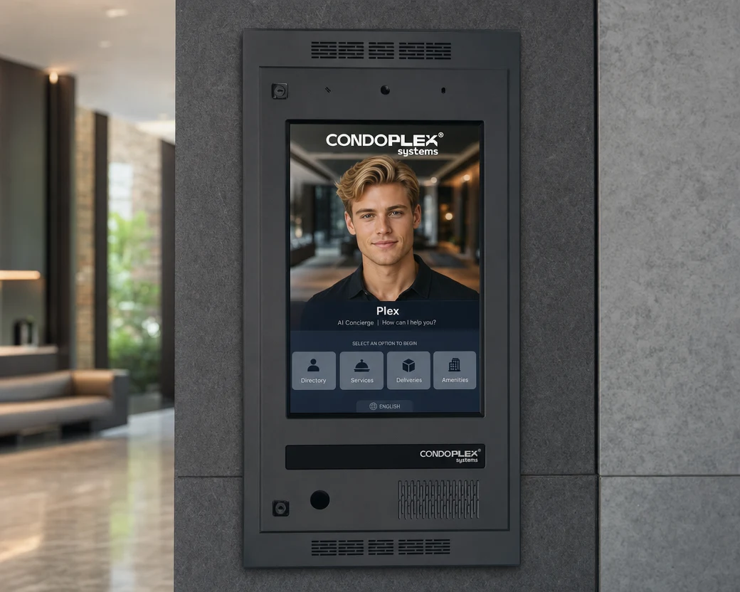 Plex AI avatar on a Condoplex entry screen