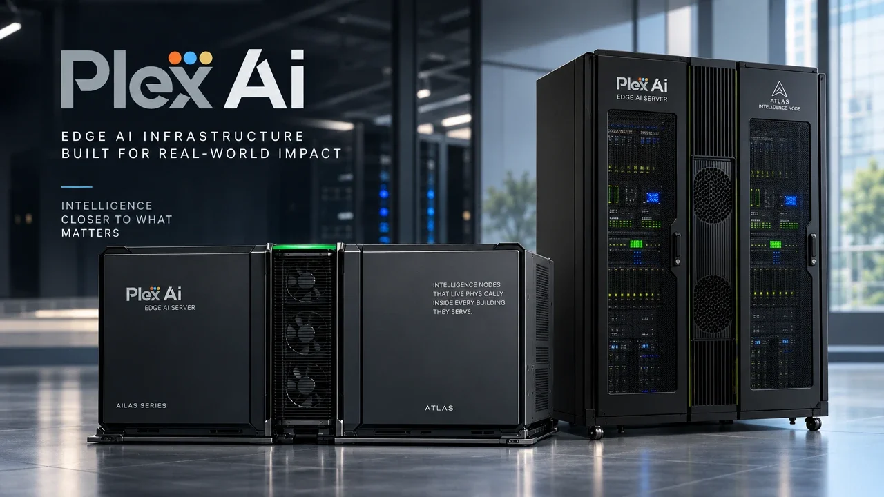 Plex AI server product visualization showing two enclosure concepts